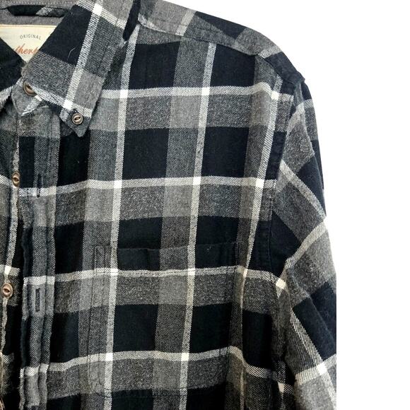 Weatherproof Vintage Plaid Flannel Shirt Large Black‎ Gray Cotton - Picture 2 of 8